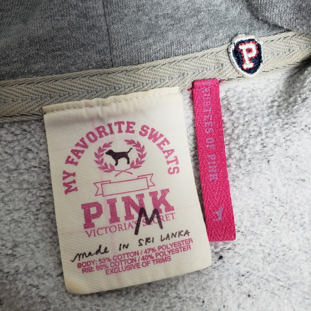 PINK Victoria Secret Gray Hoodie /Kangaroo Pockets Streetwear Grunge Vintage M - Picture 12 of 13